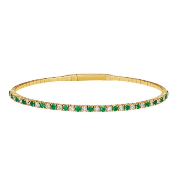 handmade Jewelry - 14k natural emerald and diamond flexible bangle